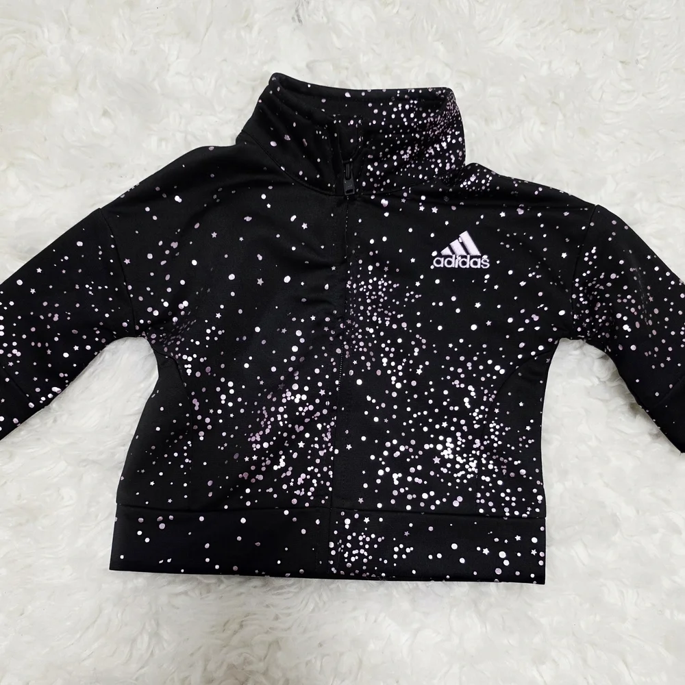 New Adidas Baby Girl Tracksuit Set - Black & Pink Sparkle - Size 3M
